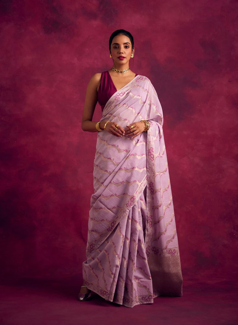Abhishti Banarasi kamikaze woven zari saree-Lavender  - Image 4