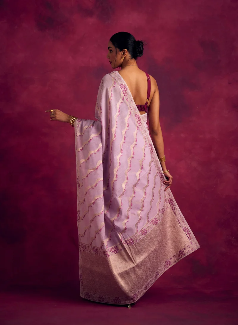 Abhishti Banarasi kamikaze woven zari saree-Lavender
