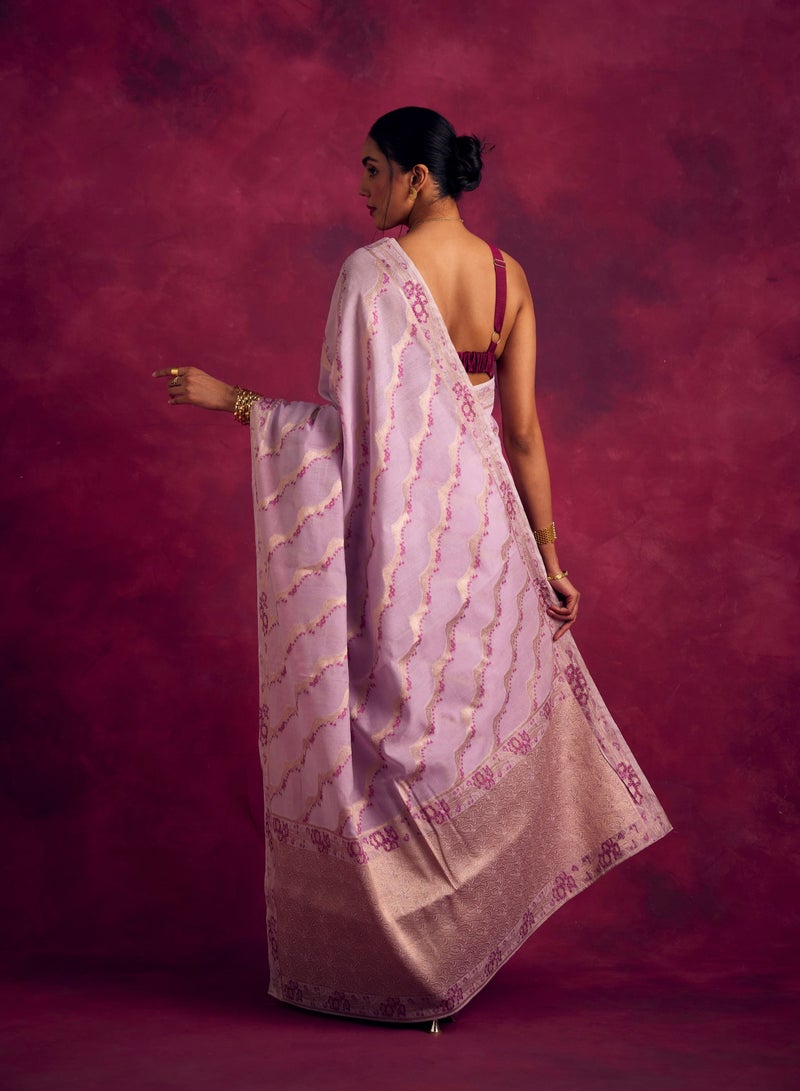 Abhishti Banarasi kamikaze woven zari saree-Lavender  - Image 5