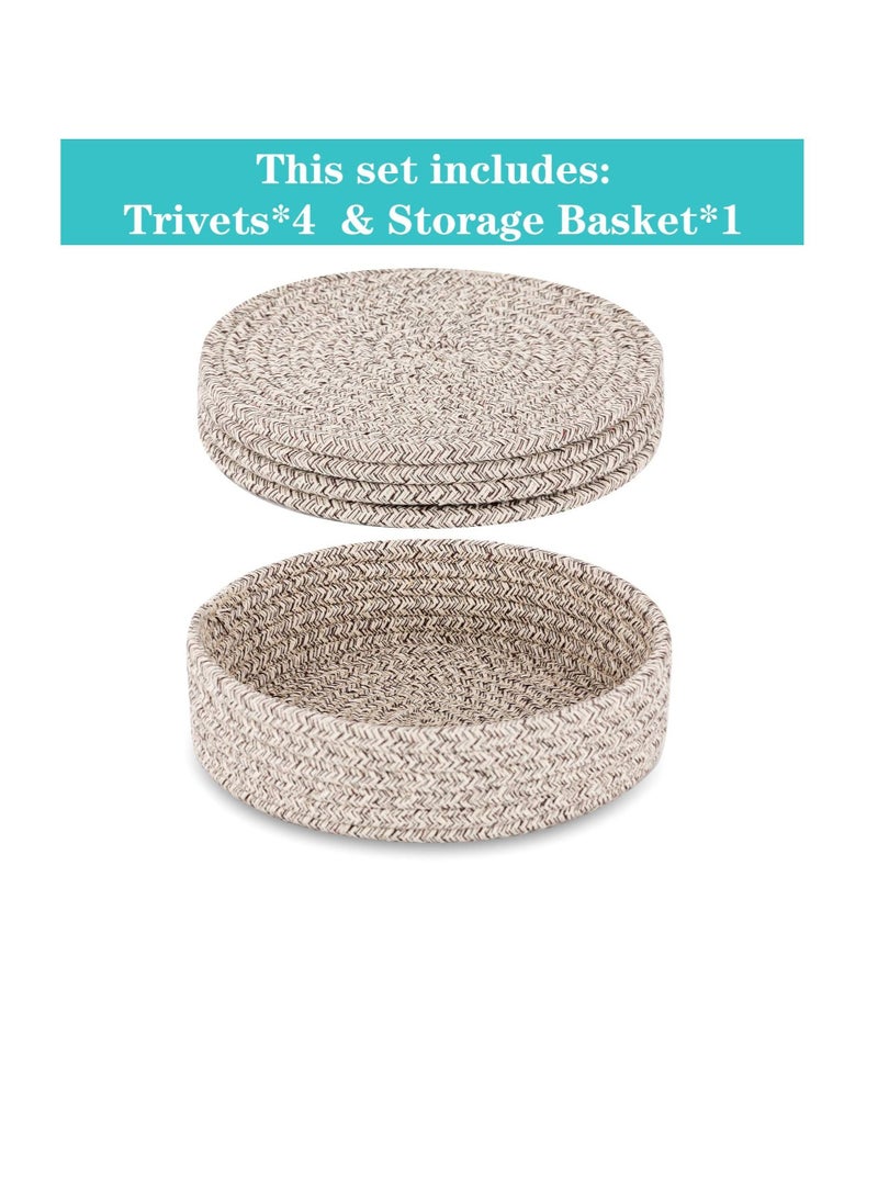 Pot Holders Trivets Set, Trivets for Hot Pots and Pans, Potholders for Kitchens, Hot Pads for Table & Countertop,Coasters 4 Pcs and Storage Basket 1 Pack (Brown) - pzsku/Z477FDF44993C5531A2C5Z/45/_/1693987434/321989c8-d9f8-40b7-94bc-dbfca94b2f26