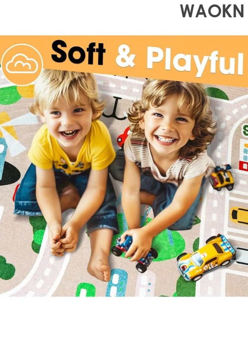 دبليو أيه أو كي أن سجادة لعب للأطفال 120×160 سم، سجادة سيارة لسيارات الأطفال، خريطة غير قابلة للانزلاق، سجادة طريق المدينة لغرفة اللعب وغرفة النوم، سجادة مسار سجادة لعب سيارة للأطفال، سجادة لعب مرورية تعليمية للأطفال الصغار. - Image 5