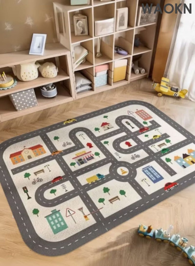 دبليو أيه أو كي أن سجادة لعب للأطفال 120×160 سم، سجادة سيارة لسيارات الأطفال، خريطة غير قابلة للانزلاق، سجادة طريق المدينة لغرفة اللعب وغرفة النوم، سجادة مسار سجادة لعب سيارة للأطفال، سجادة لعب مرورية تعليمية للأطفال الصغار. - Image 4
