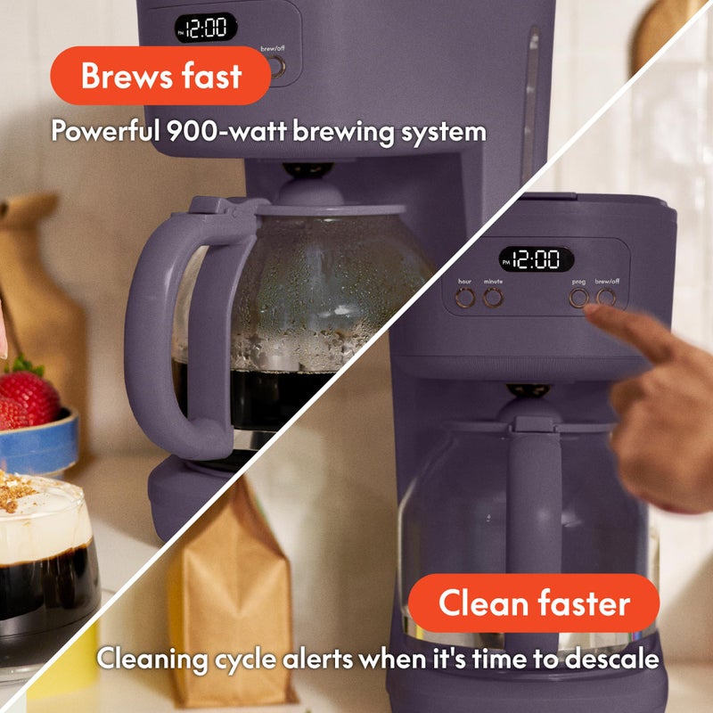 bella 12 Cup Programmable Coffee Marker, Reusable Dishwasher Safe Accessories, Easy LCD diaply, Auto Shutoff, 900 watt, Plum - Image 3