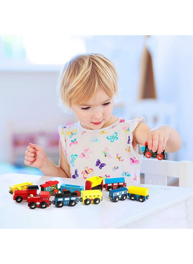 Joqutoys Joqutoys 12 PCS Wooden Train Cars, Train Toys Magnetic Set Includes 3 Engines and Storage Bag, Toy Train Sets for Kids Toddler Boys and Girls, Compatible with Major Brands Train Tracks Set  - Image 2