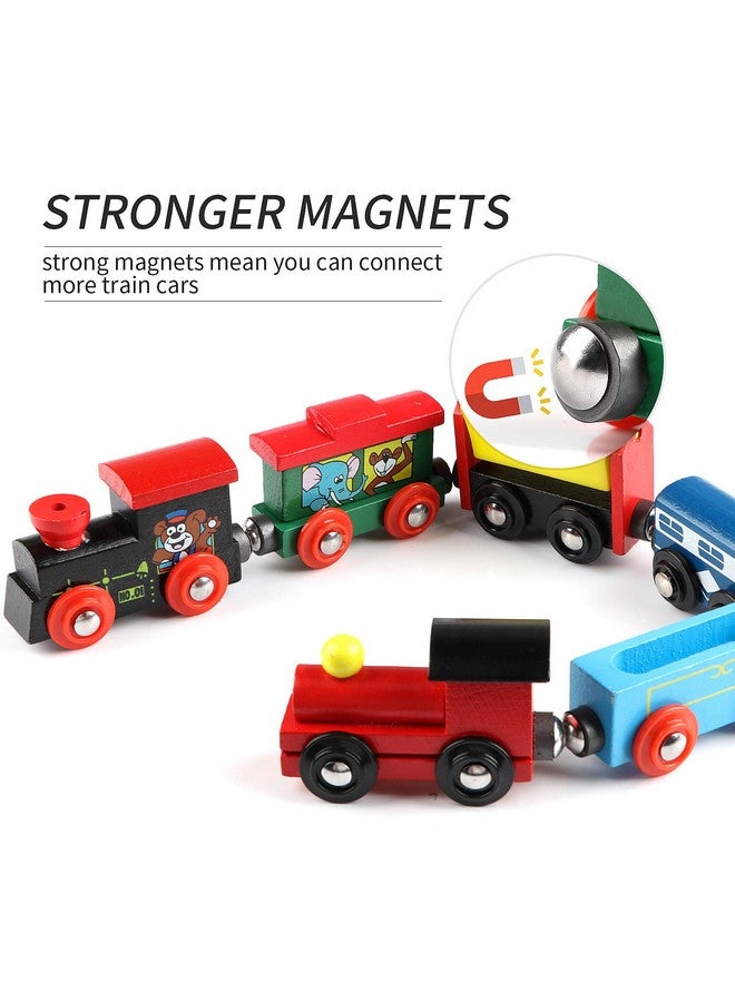 Joqutoys Joqutoys 12 PCS Wooden Train Cars, Train Toys Magnetic Set Includes 3 Engines and Storage Bag, Toy Train Sets for Kids Toddler Boys and Girls, Compatible with Major Brands Train Tracks Set  - Image 5