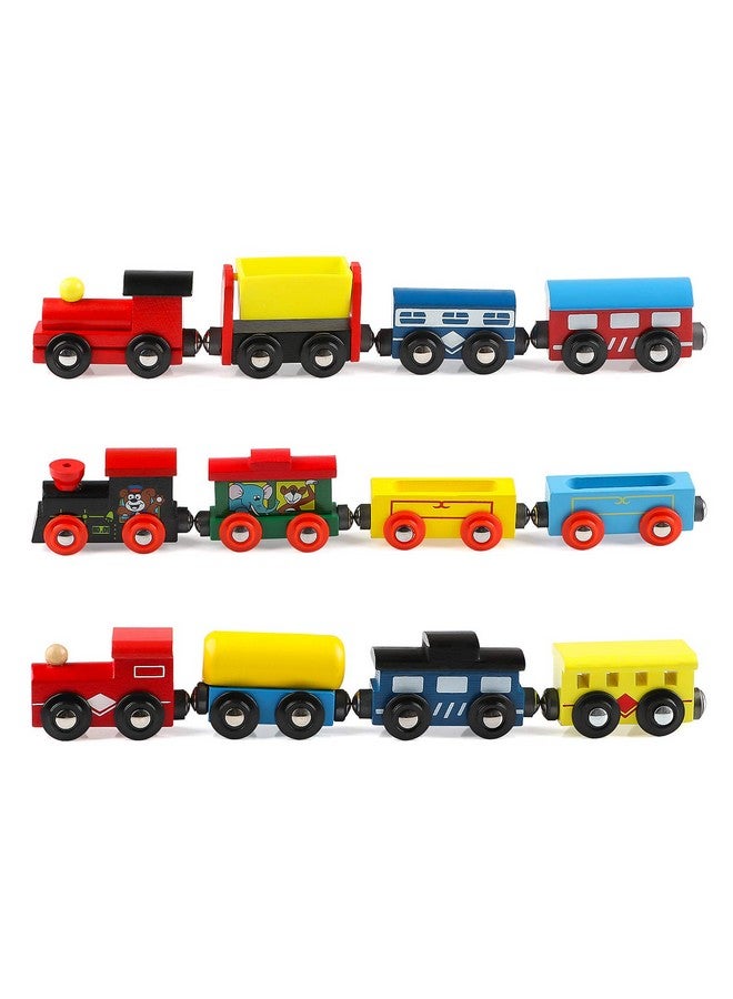 Joqutoys Joqutoys 12 PCS Wooden Train Cars, Train Toys Magnetic Set Includes 3 Engines and Storage Bag, Toy Train Sets for Kids Toddler Boys and Girls, Compatible with Major Brands Train Tracks Set  - Image 1
