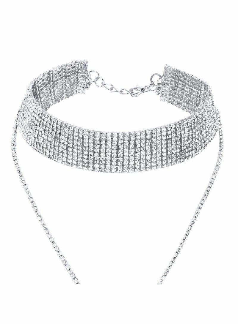 واي آند دي Choker Necklace for Women Girls, 2 Pcs Rhinestone Tassel Wide Collar Necklaces Chain - Image 4
