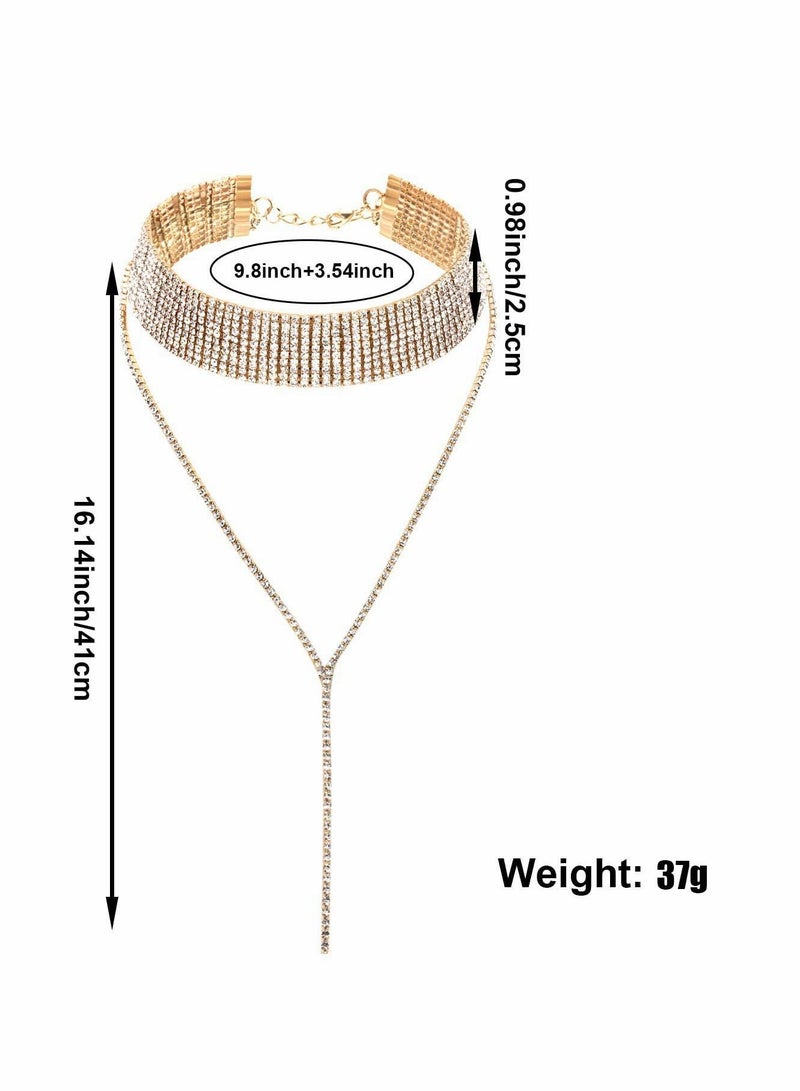 واي آند دي Choker Necklace for Women Girls, 2 Pcs Rhinestone Tassel Wide Collar Necklaces Chain - Image 2
