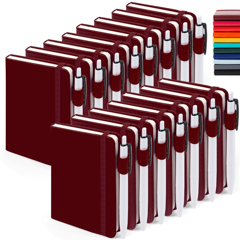 feela 15 Pack Pocket Small Notebooks Bulk, Mini Cute Notepads Hardcover College Ruled Lined Journals with Pen Holder for School Business Memos, with 15 Black Pens, 3.5â€x 5.5â€, A6, Wine - Image 1