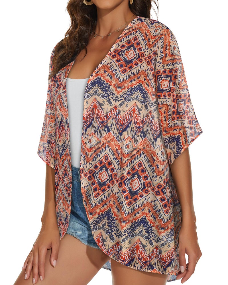 JILUVIN Womens Kimono Cardigans Beach Cover ups Swimwear Puff Sleeve Loose Casual Summer Tops (Boho Orange,L) - Image 4