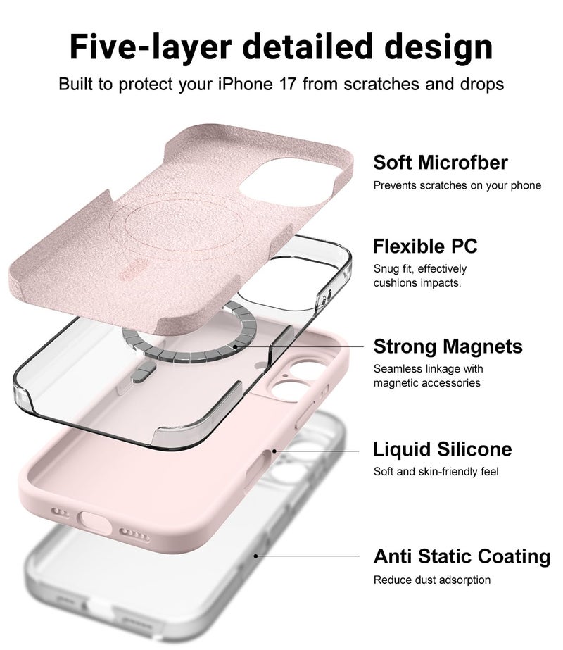 OTOFLY Magnetic for iPhone 17 Case,Compatible with Magsafe,Classic Liquid Silicone Mobile Phone Case,Integrated Camera Control Button,Anti-Scratch Microfiber Lining, Chalk Pink - Image 3