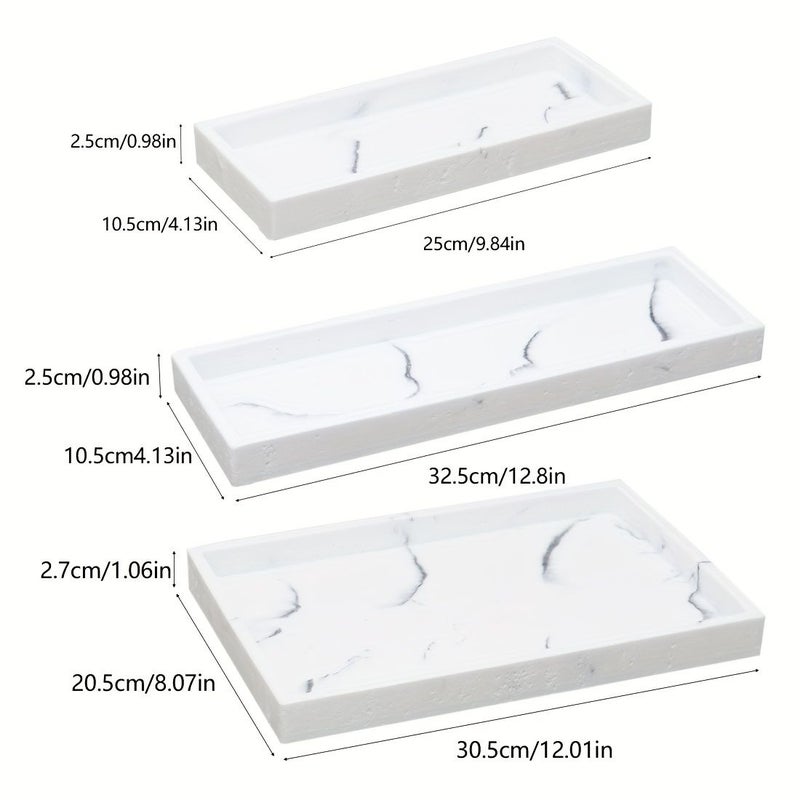 White Cave Stone Marble Effect Bathroom Storage Tray Toiletries Organizer Big Tray - Image 3