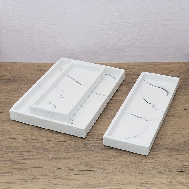 White Cave Stone Marble Effect Bathroom Storage Tray Toiletries Organizer Big Tray - Image 2