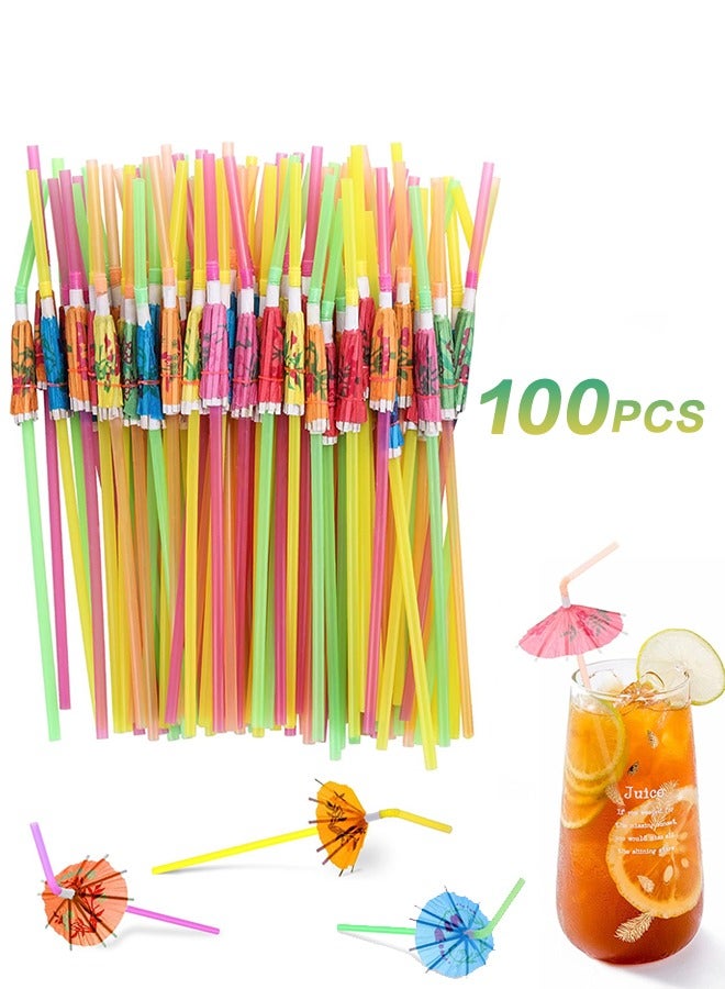 100pcs Umbrella Drink Straws 9.45 Inch Assorted Colors, Fancy Mini Paper Umbrella Drink for Milkshake, Juice, Great for Valentine's Day Beach Party, Hawaiian Party, Luau Party, Bar - Image 1