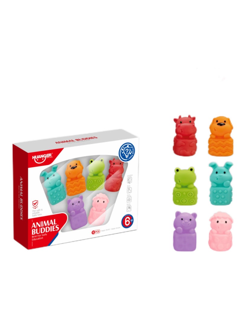 هوانجر ألعاب أصدقاء الحيوانات، مجموعة من 6 شخصيات حيوانية ملونة، ألعاب تعليمية لمدة 3-12 + أشهر، 27.5 × 5.9 × 21 سم ((ألعاب لغز للأطفال من 3 أشهر إلى 12 شهرًا)