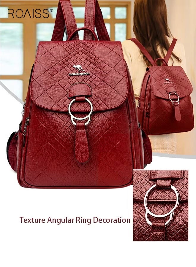 roaiss Women's Backpack New Simple All-Match Schoolbag Fashion Ladies Leisure Outdoor Travel Bag Lightweight Soft Leather Waterproof Scientific Storage Small Backpack for Women - Image 2