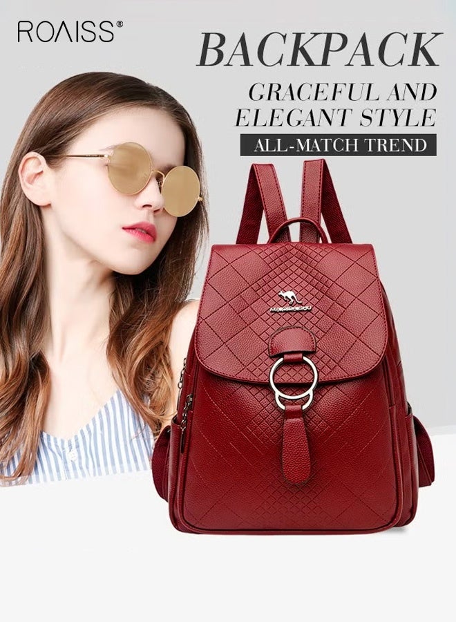 roaiss Women's Backpack New Simple All-Match Schoolbag Fashion Ladies Leisure Outdoor Travel Bag Lightweight Soft Leather Waterproof Scientific Storage Small Backpack for Women - Image 1
