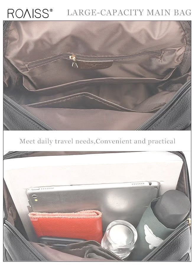 roaiss Women's Backpack New Simple All-Match Schoolbag Fashion Ladies Leisure Outdoor Travel Bag Lightweight Soft Leather Waterproof Scientific Storage Small Backpack for Women - Image 5
