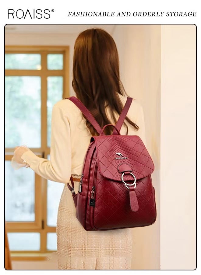 roaiss Women's Backpack New Simple All-Match Schoolbag Fashion Ladies Leisure Outdoor Travel Bag Lightweight Soft Leather Waterproof Scientific Storage Small Backpack for Women - Image 3