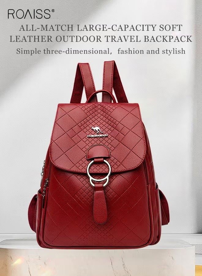 roaiss Women's Backpack New Simple All-Match Schoolbag Fashion Ladies Leisure Outdoor Travel Bag Lightweight Soft Leather Waterproof Scientific Storage Small Backpack for Women - Image 4