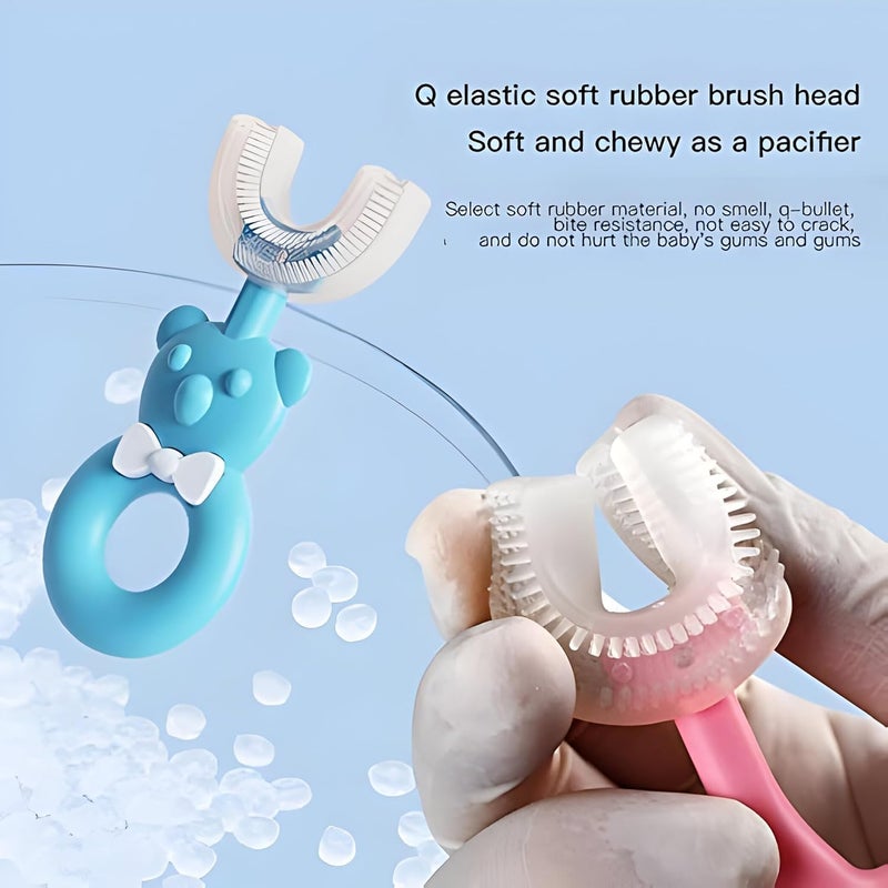 Baby Toothbrush, U-Shaped, Blue Bear Design with Bow, easy teeth Cleaning - Image 4