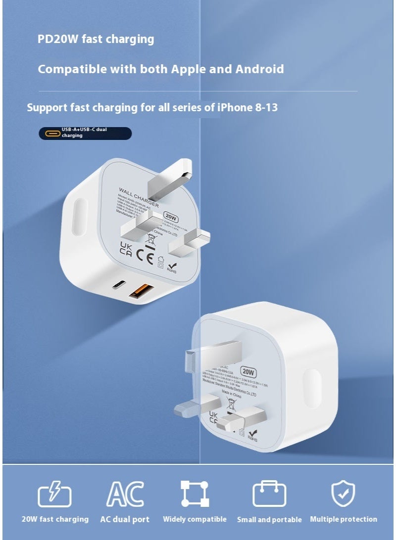 20W PD UK 3-Pin Fast Charger | Dual-Port C/A Options, Pure Copper Build, 49.7g Portable, Safe for iPhone/Android/Samsung - Image 2