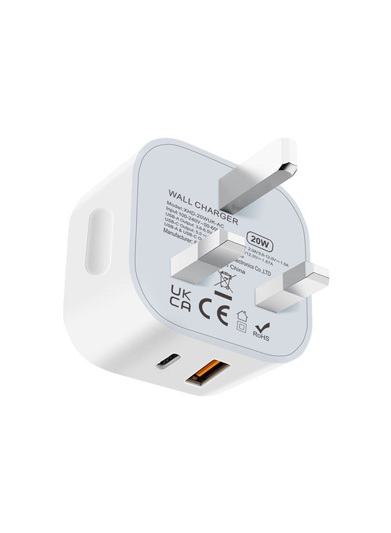 20W PD UK 3-Pin Fast Charger | Dual-Port C/A Options, Pure Copper Build, 49.7g Portable, Safe for iPhone/Android/Samsung - Image 1