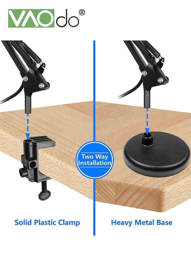 VAOdo Metal Desk Lamp Adjustable Goose Neck Swing Arm Table Lamp with Interchangeable Base Or Clamp Eye-Caring Study Desk Lamps for Bedroom Study Office Table Black  - Image 5