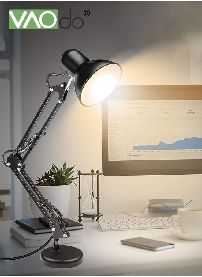 VAOdo Metal Desk Lamp Adjustable Goose Neck Swing Arm Table Lamp with Interchangeable Base Or Clamp Eye-Caring Study Desk Lamps for Bedroom Study Office Table Black  - Image 2