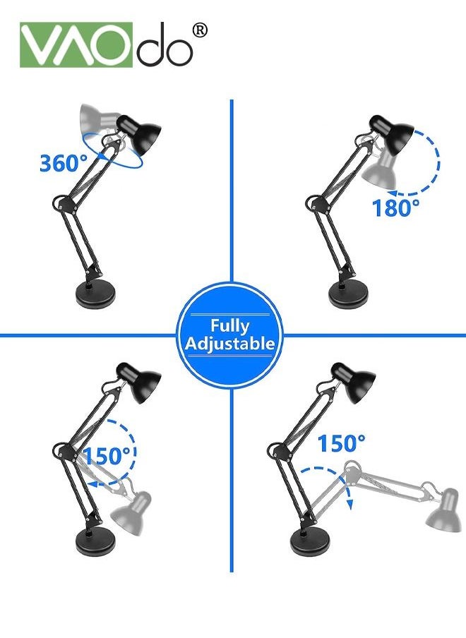 VAOdo Metal Desk Lamp Adjustable Goose Neck Swing Arm Table Lamp with Interchangeable Base Or Clamp Eye-Caring Study Desk Lamps for Bedroom Study Office Table Black  - Image 3