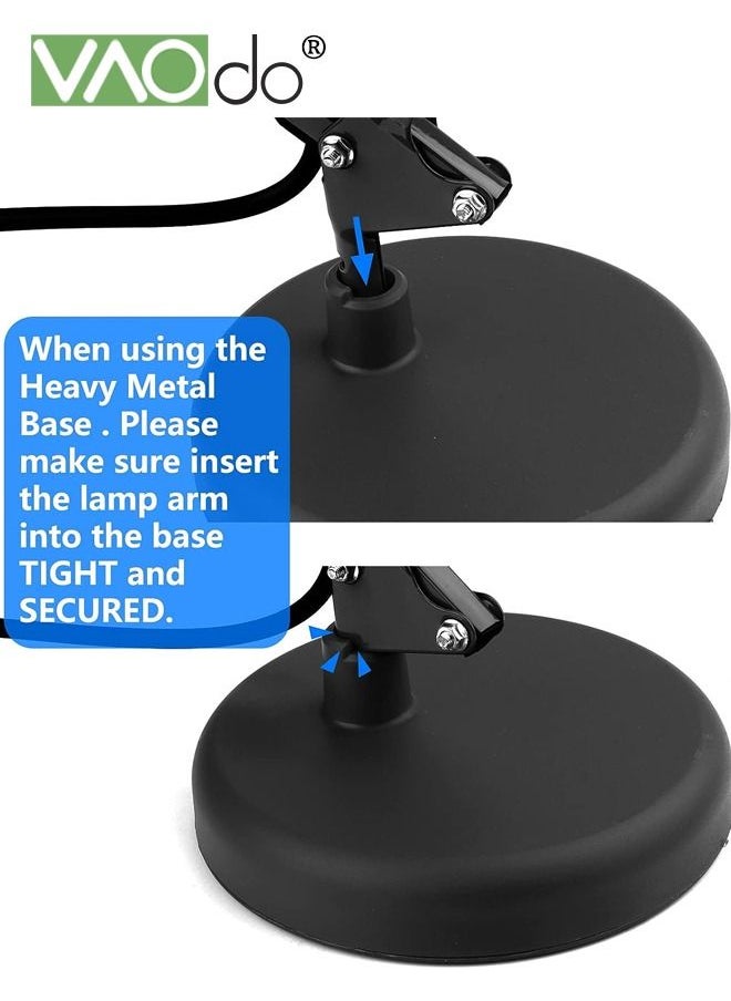 VAOdo Metal Desk Lamp Adjustable Goose Neck Swing Arm Table Lamp with Interchangeable Base Or Clamp Eye-Caring Study Desk Lamps for Bedroom Study Office Table Black  - Image 4