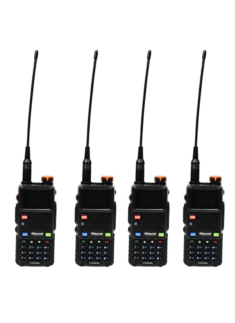 PROMAGE Promage Connect PC-WT910 PRO Dual Band (VHF/UHF) Analog Portable Two-Way Radio Four Pack Walkie-Talkies, 50-55Hz, 1500mAh Battery, Compact Hand Held Transceiver, High Quality And Reliable, Black | 4 - Pack  - Image 1