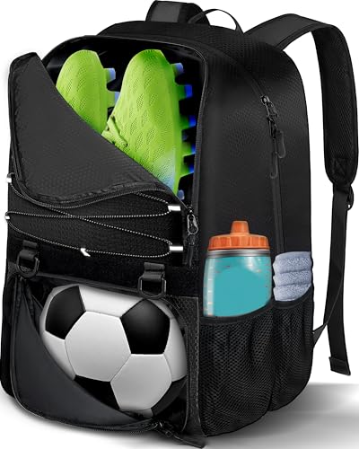 LOINTET Youth Soccer Bag Soccer Backpack with Ball Compartment Sports Equipment Training Bags Fits Basketball Football Volleyball and Accessories Black - Image 1