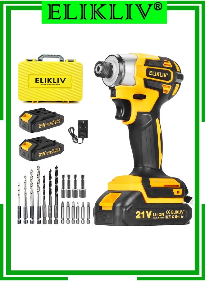 ELIKLIV - ELIKLIV Cordless Impact Driver 21V, ,with LED Work Light, , 2.0Ah Battery and Charger - Image 1