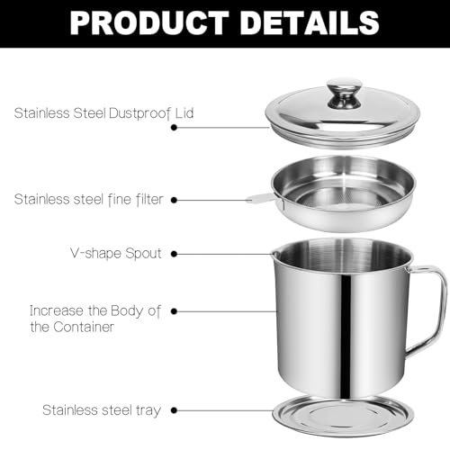 Golf Bacon Grease Container,Kitchen Oil Container Can with Strainer and Anti-slip coaster tray for Store Meat Frying Oil and Cooking Grease Storage - Image 3