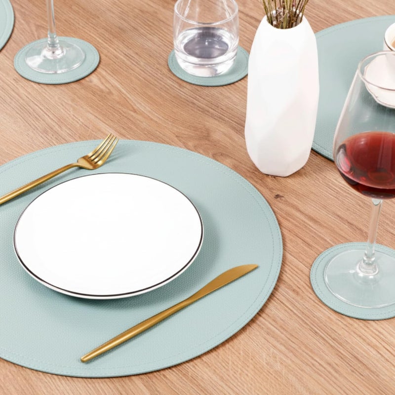 Jovono Faux Leather Round Placemats and Coasters, Coffee Mats Kitchen Table Mats, Waterproof, Easy to Clean for Kitchen Dining Round Table, Set of 4 - Image 2