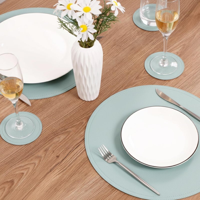 Jovono Faux Leather Round Placemats and Coasters, Coffee Mats Kitchen Table Mats, Waterproof, Easy to Clean for Kitchen Dining Round Table, Set of 4 - Image 3