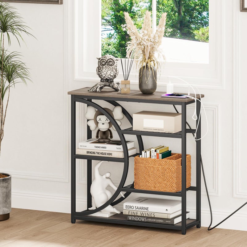 Snughome Entryway Table, Console Table with Charging Station, Industrial Narrow Sofa Table with 5 Tier Storage Shelves, Entrance Table for Hallway, Living Room, Foyer, Grey - Image 5