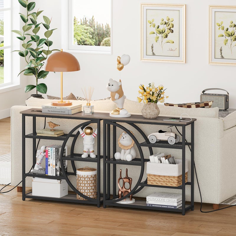 Snughome Entryway Table, Console Table with Charging Station, Industrial Narrow Sofa Table with 5 Tier Storage Shelves, Entrance Table for Hallway, Living Room, Foyer, Grey - Image 2