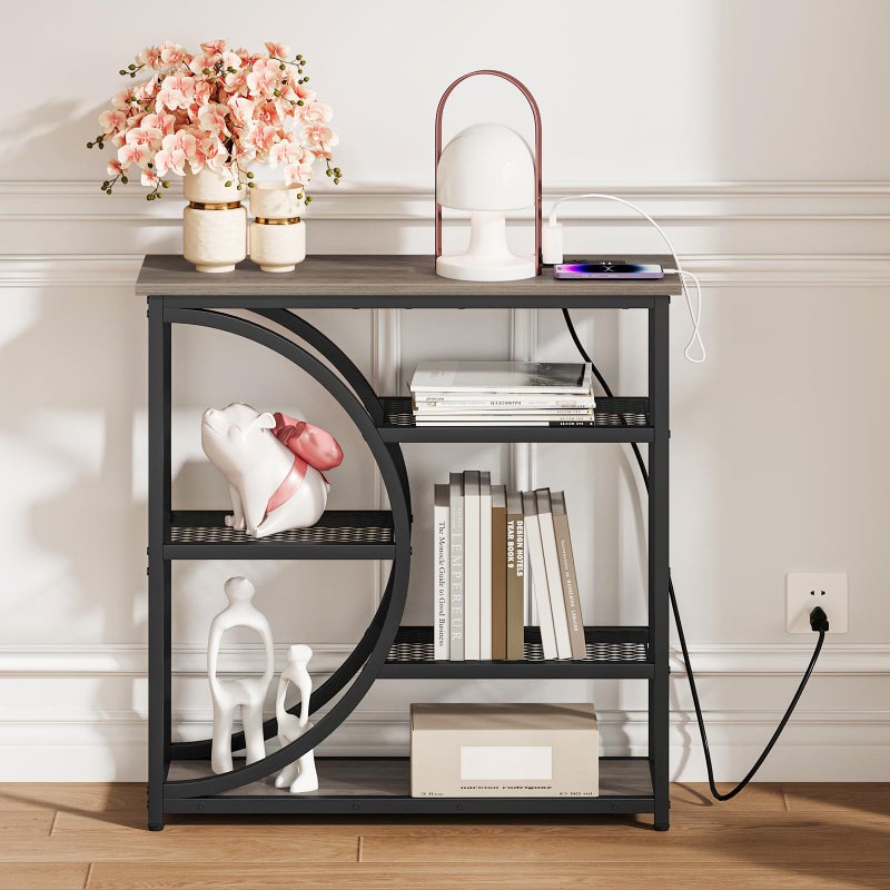 Snughome Entryway Table, Console Table with Charging Station, Industrial Narrow Sofa Table with 5 Tier Storage Shelves, Entrance Table for Hallway, Living Room, Foyer, Grey - Image 4