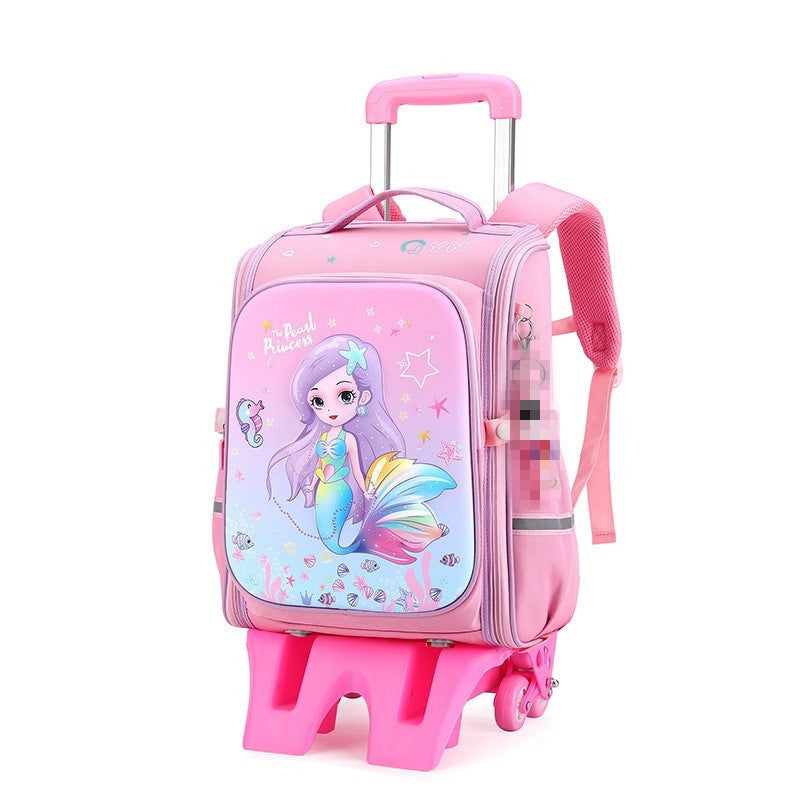 New Primary School Student Trolley Bag Children'S Cartoon Dual-Purpose Schoolbag Grade 1-3 Student Trolley Bag Stair Climbing Wheel - Image 1