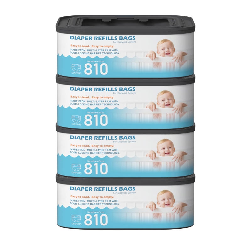 Fununcat Jumbo Square Refills Disposal Bags Refill (Baby Powder Scent) Compatible with Diaper Genie Classic, Compact and Select Pails, Hold Up to 810 Newborn-Sized Diapers Per Refill, 4 Packs - Image 1