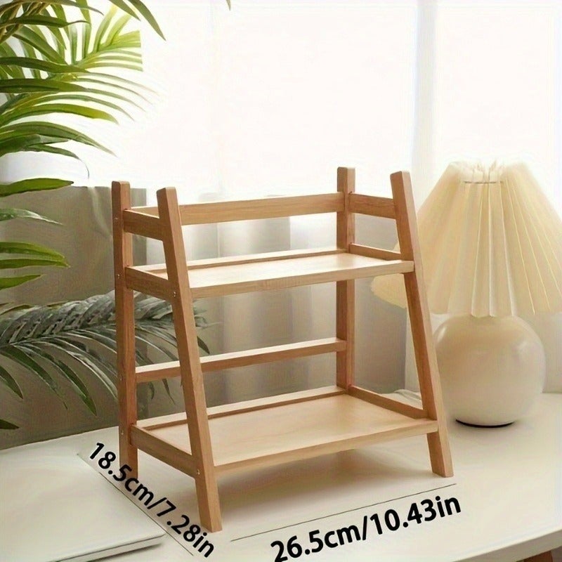 1pc Bamboo Countertop Organizer, Bathroom Storage Rack, Double-Layer Design, Wooden Surface, Trapezoidal Shape, Modern Cream Classic Style, Suitable for Dorm, Bedroom, Bathroom, Office, Kitchen Storage Rack, Space-Saving, Perfect for Coffee Maker - Image 3