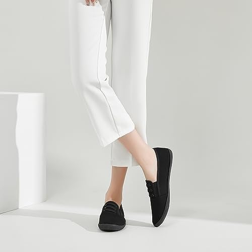 Shupua Women's Canvas Slip on Sneakers Casual Slip on Walking Shoes Womens Tennis Shoes Flat Dress Shoes Non Slip Work Shoes(Black Mno.us6) - Image 3