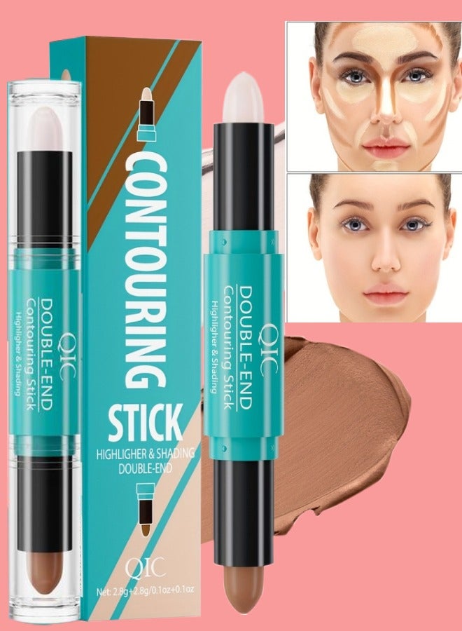 QIC Double ended 2 in1 Contouring Stick Highlighting Contour Highlighter Makeup Stick Eye Concealer Stick Facial Highlighter Makeup Mineral Contour Concealer Smooth Cream Bronzer Stick Shading Stick 01 - Image 1