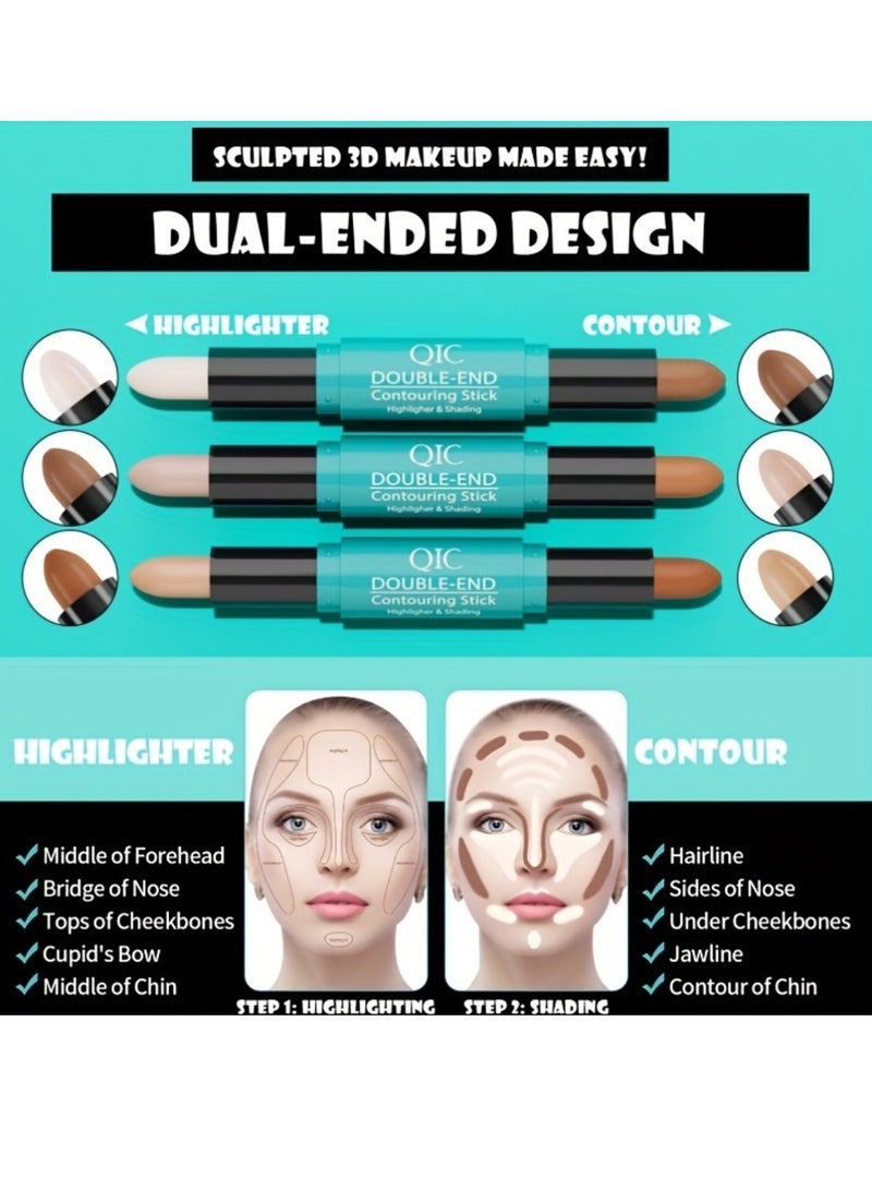 QIC Double ended 2 in1 Contouring Stick Highlighting Contour Highlighter Makeup Stick Eye Concealer Stick Facial Highlighter Makeup Mineral Contour Concealer Smooth Cream Bronzer Stick Shading Stick 01 - Image 4