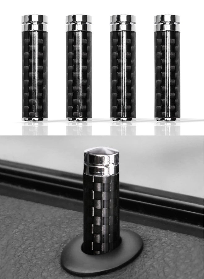 4PCS Universal Door Lock Pin Cover Carbon Fiber Hard Durable Flame Retardant Corrosion Resistant Car Interior Accessories Door Bolt Lock Pin Knob Set (Black) - Image 1