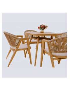 Swin Furniture Swin Four-seater Log-style Aluminum Outdoor Faux Wood Dining Table for Coffee Shop Beige  - Image 2