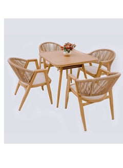 Swin Furniture Swin Four-seater Log-style Aluminum Outdoor Faux Wood Dining Table for Coffee Shop Beige  - Image 3