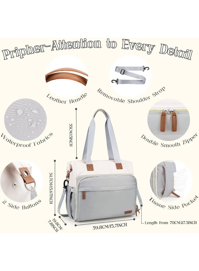 Pripher 4 in 1 Diaper Bag Backpack, Mommy Diaper Bag for Baby, Travel Diaper Bag Converts into Backpack with Shoulder Strap, Large Capacity Mom Backpack for Hospital, Multifunction Tote Blue&Beige - Image 3